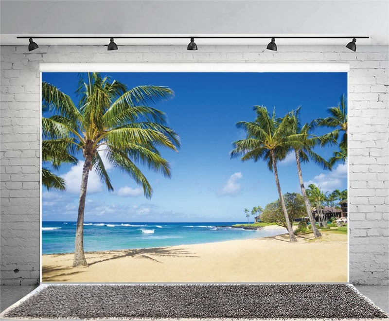 Yeele 10x8ft Seaside Backdrop for Photography Sandy Beach Palm Trees Background Summer Tropical Ocean Outdoors Nature Scenic Kids Adult Holiday Travel Photo Booth Shoot Vinyl Studio Props - Image 2